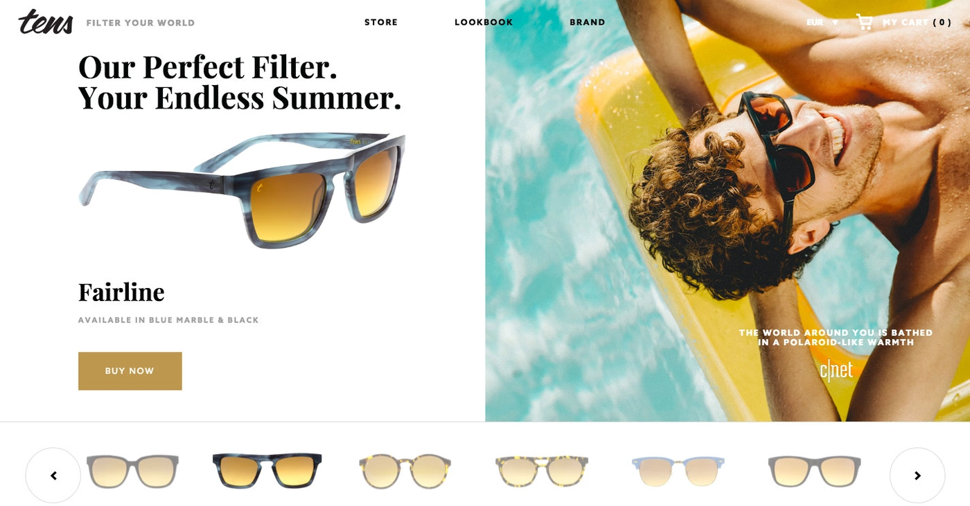 Пример интерфейса Tens Sunglasses